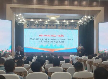 Hình ảnh tại hội nghị đấu thầu lựa chọn doanh nghiệp thí điểm tổ chức cá cược bóng đá hợp pháp đầu tiên tại Việt Nam. Ảnh: VIC88